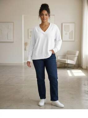 For The Republic White V Neck Long Sleeve Sweater Size S Knit Pullover S